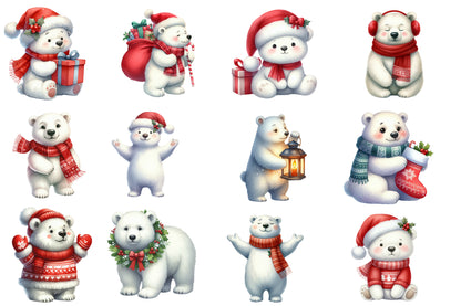 Cute Christmas Polar Bear Clipart PNG Bundle | Polar Bear, Santa Bear, Winter Bear, Christmas Lights & Holiday Animals