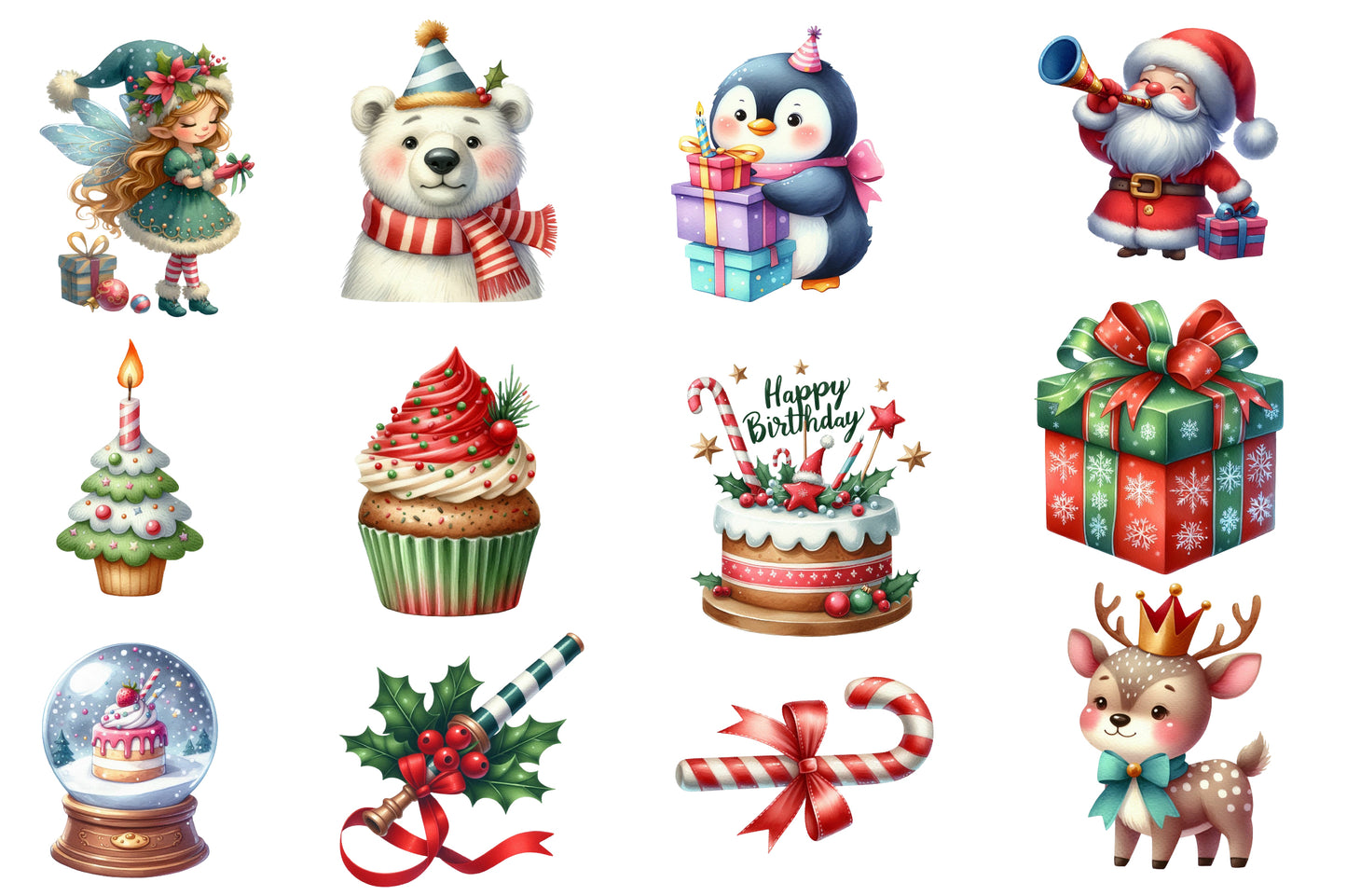 Christmas Party Clipart PNG Bundle | Watercolor Festive Christmas Party Clipart | Holiday Celebration Sublimation PNG