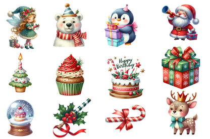 Christmas Party Clipart PNG Bundle | Watercolor Festive Christmas Party Clipart | Holiday Celebration Sublimation PNG