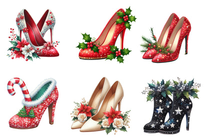 Christmas Shoes Clipart Bundle PNG | Watercolor Festive Christmas Shoes Clipart | Holiday Footwear Sublimation PNG
