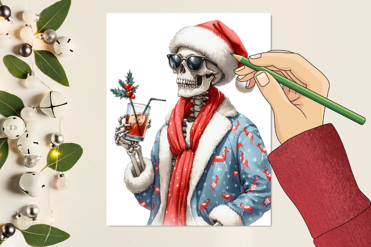 20 Watercolor Christmas Skeleton PNG Merry Christmas Skeleton Clipart