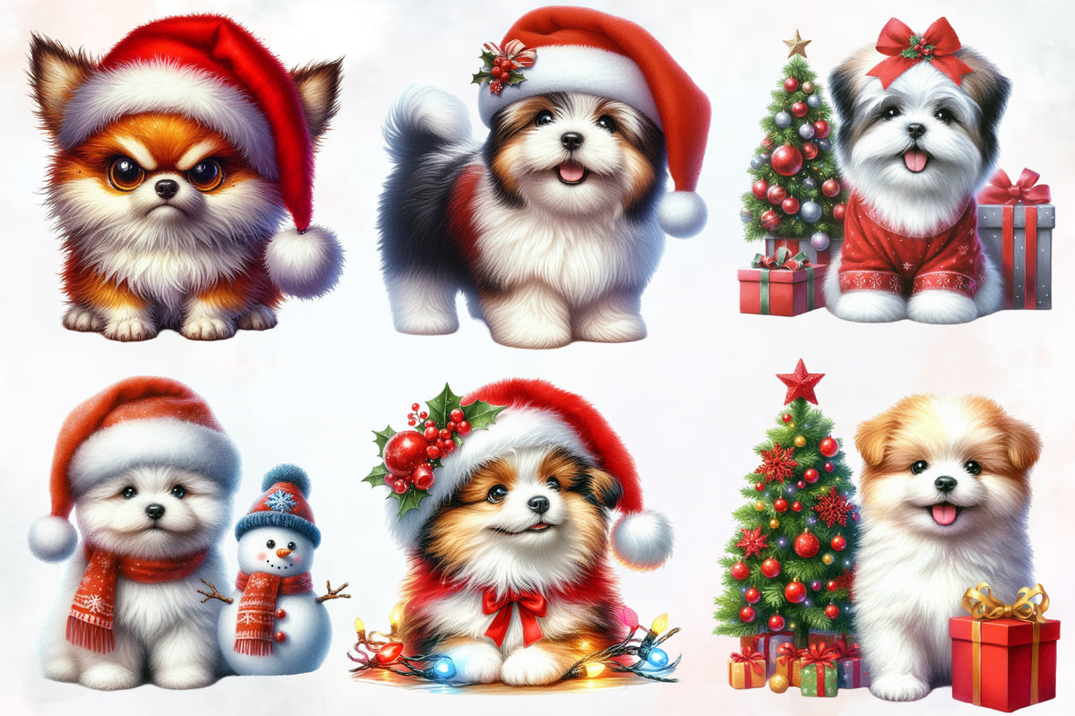 16 Christmas Dog PNG Clipart Bundle Watercolor Cute Holiday Puppy