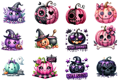 Halloween Pumpkin Clipart PNG Bundle | Cute Halloween Pumpkin Watercolor Clipart | Kawaii Pumpkin Sublimation PNG
