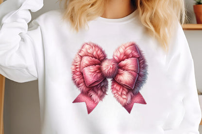 Pink Fuzzy Bow PNG Cute Plush Winter Hair Bow Sublimation Design