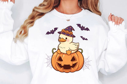 Cute Halloween Duck Pumpkin Witch Hat Bat PNG