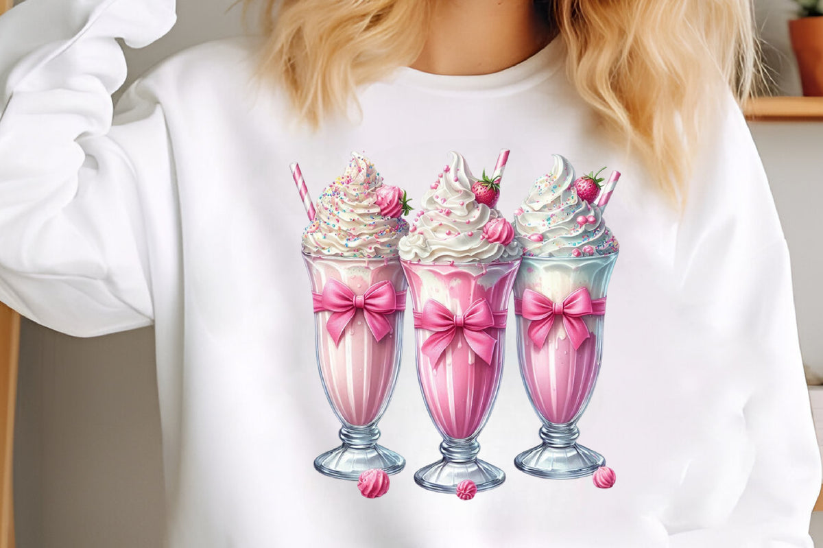 Pink Milkshake PNG Clipart Bundle Watercolor Bow Strawberry Sweet Drink