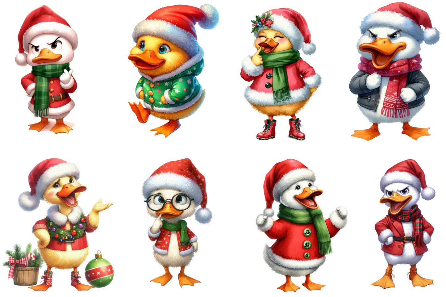 25 Watercolor Christmas Duck PNG Bundle Cute Holiday Duck Clipart