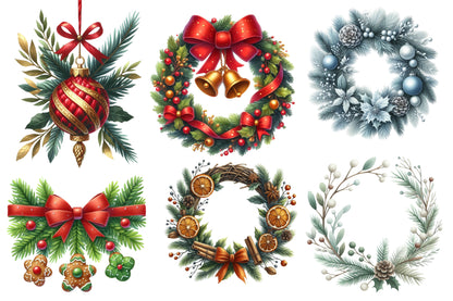 Christmas Garlands Sublimation Clipart PNG Bundle | Watercolor Festive Holiday Garland Clipart | Christmas Greenery PNG