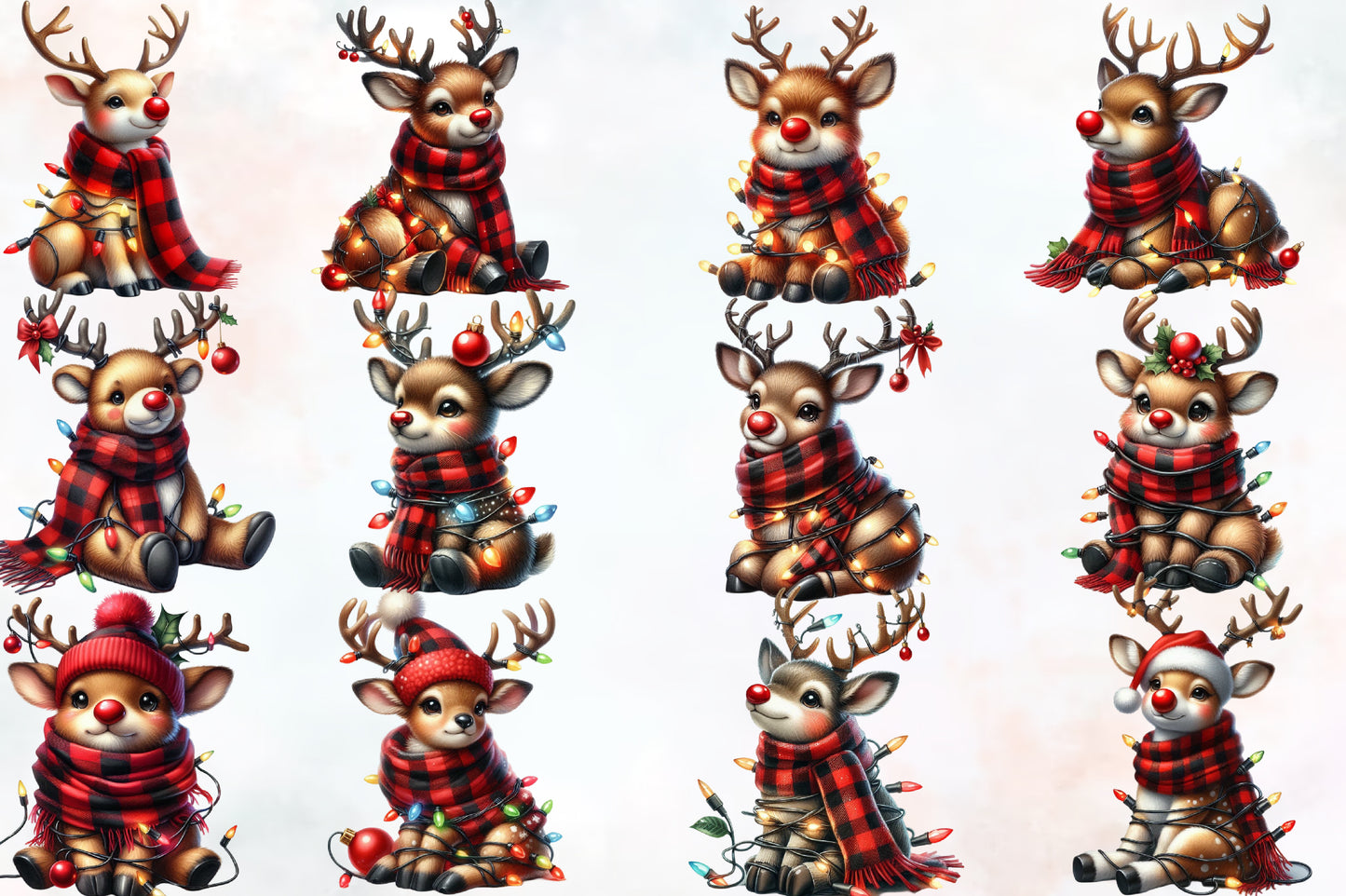Funny Christmas Reindeer PNG Bundle Watercolor Cute Reindeer Clipart