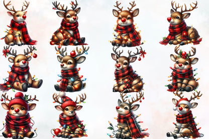 Funny Christmas Reindeer PNG Bundle Watercolor Cute Reindeer Clipart