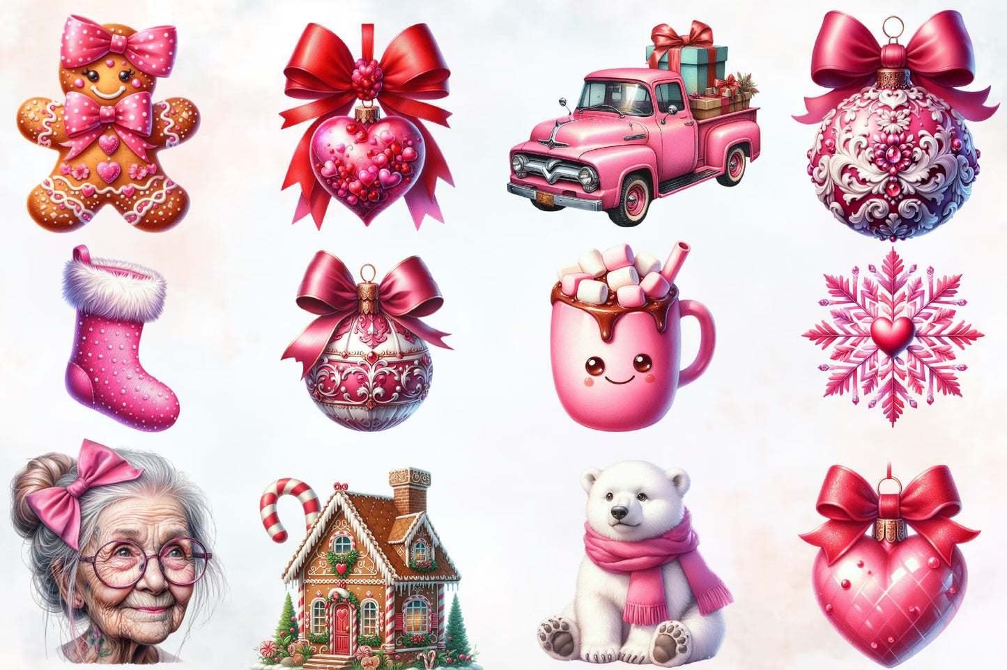 Cute Girly Christmas PNG Bundle Pink Christmas Clipart