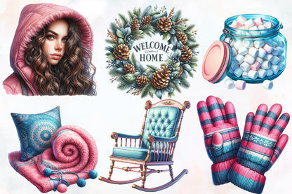 Pink & Blue Christmas Clipart PNG Bundle | Cute Pastel Santa, Ornaments, Gifts & Holiday Designs | 20 PNG