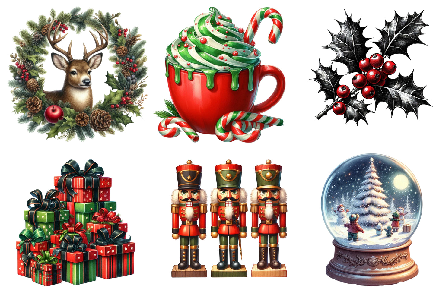 Christmas Clipart PNG Bundle | Santa Claus, Reindeer, Gifts, Stockings, Christmas Tree & Holiday Designs