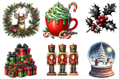 Christmas Clipart PNG Bundle | Santa Claus, Reindeer, Gifts, Stockings, Christmas Tree & Holiday Designs