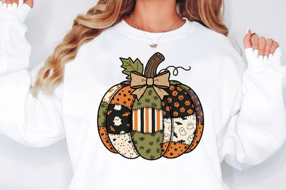 Patchwork Halloween Pumpkin Sublimation PNG