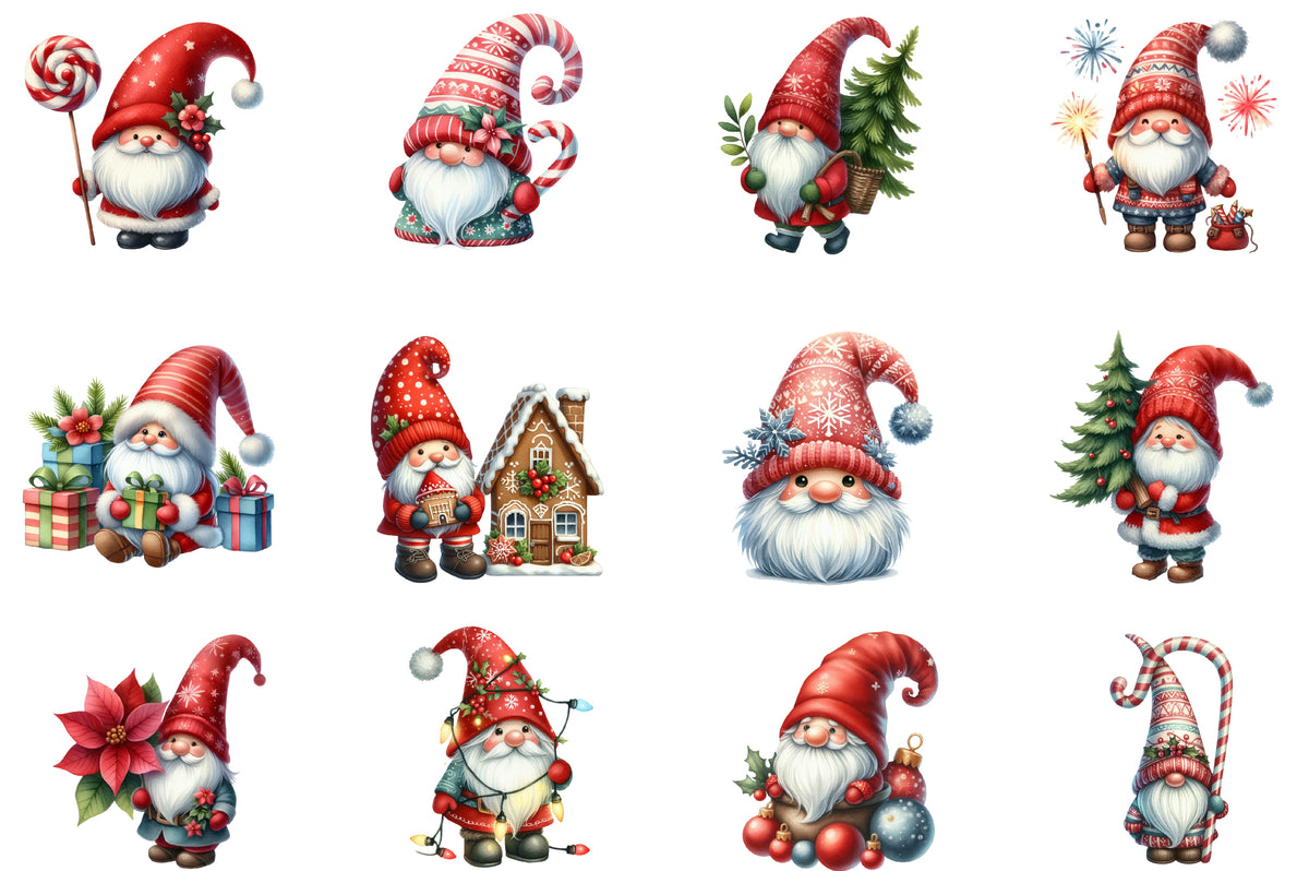 Christmas Gnomes Watercolor Clipart PNG Bundle | Cute Gnome Clipart | Christmas Sublimation