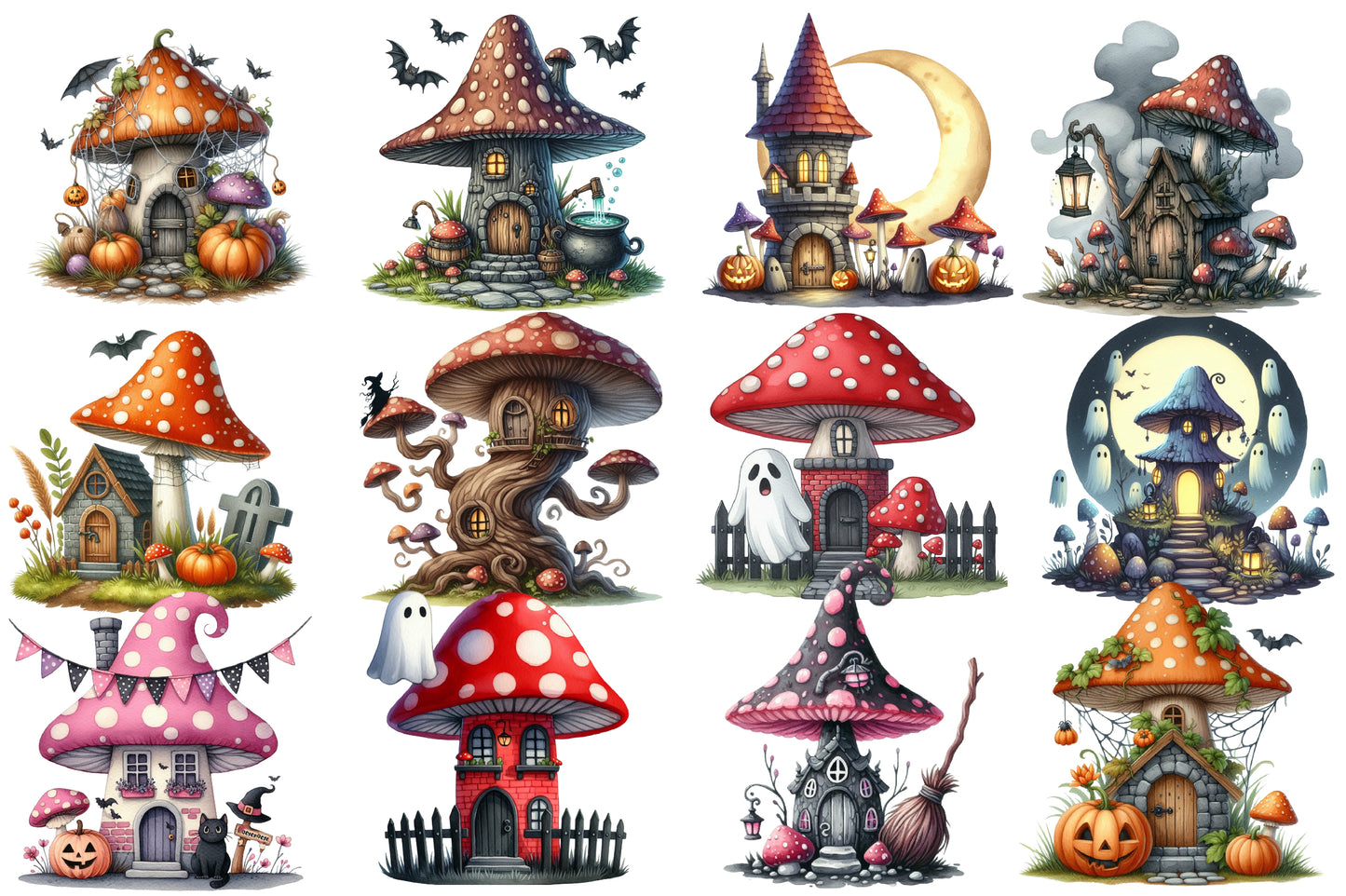 Halloween Mushroom House Clipart PNG | Magical Mushroom House PNG, Spooky Cottage Clipart,