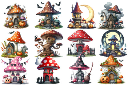 Halloween Mushroom House Clipart PNG | Magical Mushroom House PNG, Spooky Cottage Clipart,