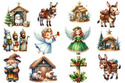 Christmas Nativity Sublimation Clipart PNG Bundle | Watercolor Nativity Christmas Clipart | Religious Holiday Sublimation PNG