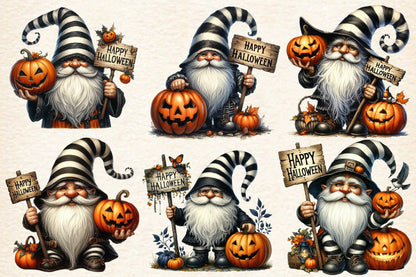 Watercolor Happy Halloween Gnome PNG Bundle 18 Cute Gnome Clipart