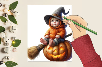 Halloween Baby PNG Bundle Cute Witch Baby Watercolor Clipart