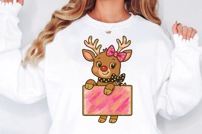 Cute Christmas Reindeer PNG Pink Bow Holiday Gift Design