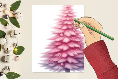 28 Watercolor Pink Christmas Tree PNG Bundle Pink Holiday Tree Clipart