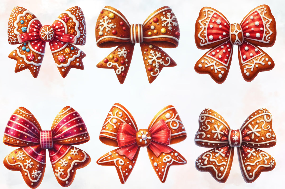 22 Christmas Coquette Bow PNG Clipart Bundle Watercolor Gingerbread Holiday
