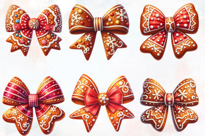 22 Christmas Coquette Bow PNG Clipart Bundle Watercolor Gingerbread Holiday