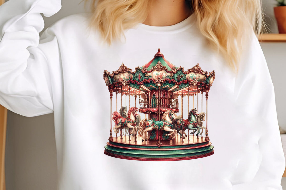 Vintage Christmas Carousel PNG Elegant Carousel Horse Holiday Clipart