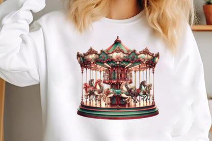 Vintage Christmas Carousel PNG Elegant Carousel Horse Holiday Clipart