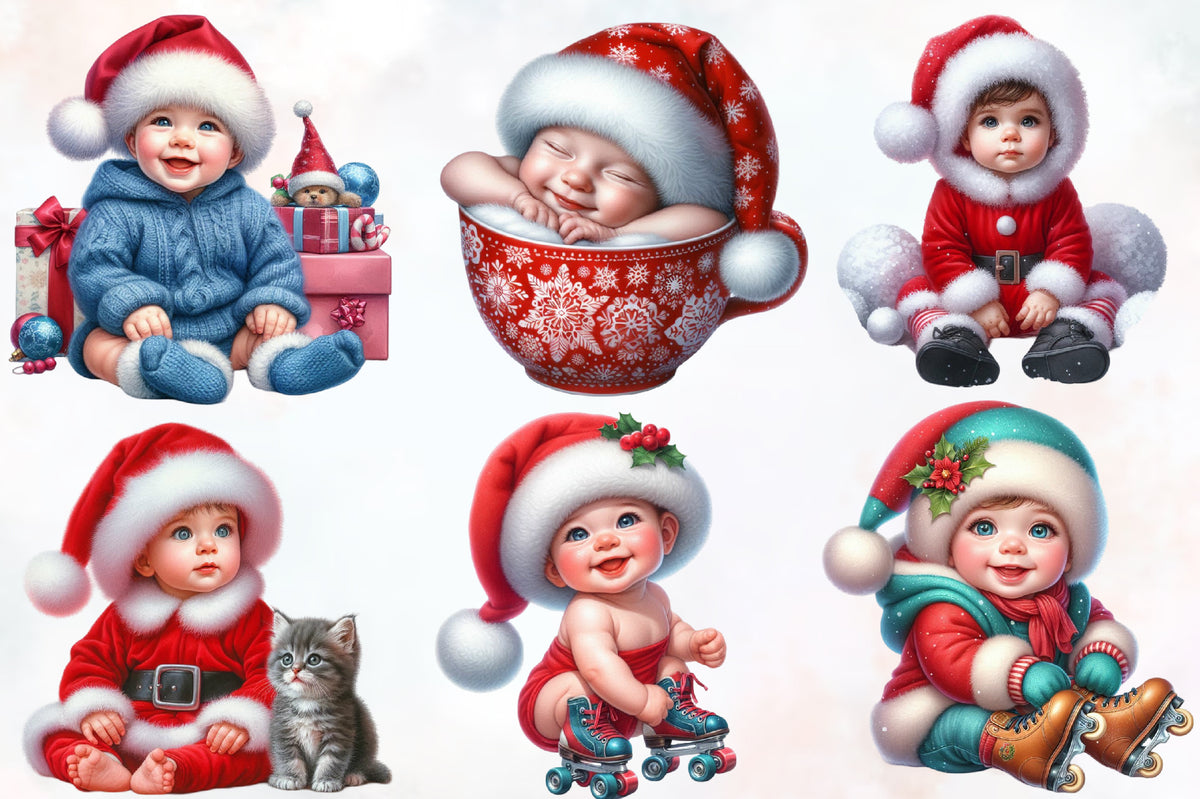 Watercolor Cute Christmas Baby PNG Bundle Holiday Baby Clipart