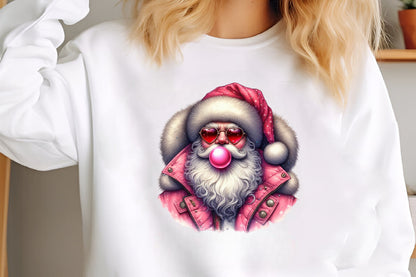 Pink Santa Christmas PNG Cute Kawaii Holiday Clipart