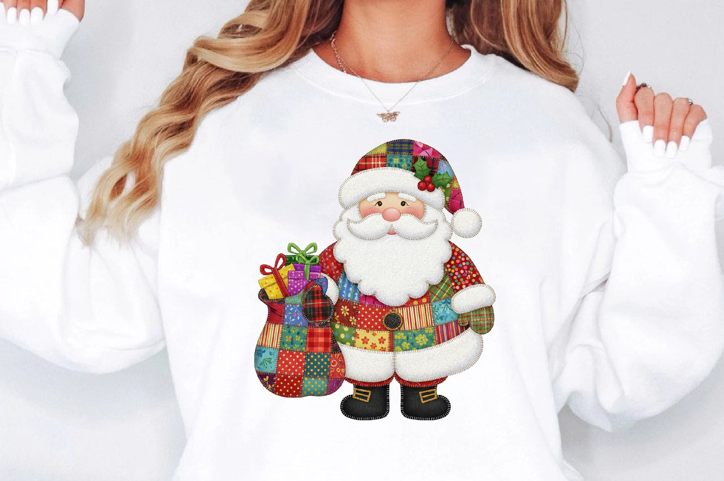 Patchwork Santa Christmas Sublimation PNG