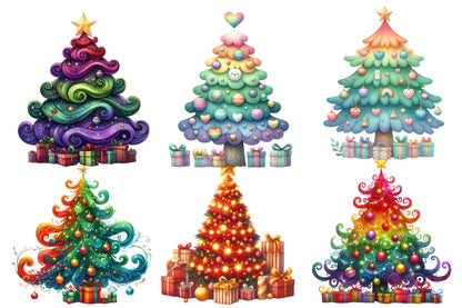 Christmas Tree Clipart PNG Bundle | Watercolor Cute Christmas Tree Clipart | Festive Holiday Tree Sublimation PNG