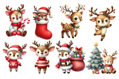 Christmas Reindeer Clipart PNG Bundle | Cute Reindeer, Santa Reindeer, Christmas Deer, Red Sweater & Holiday Reindeer