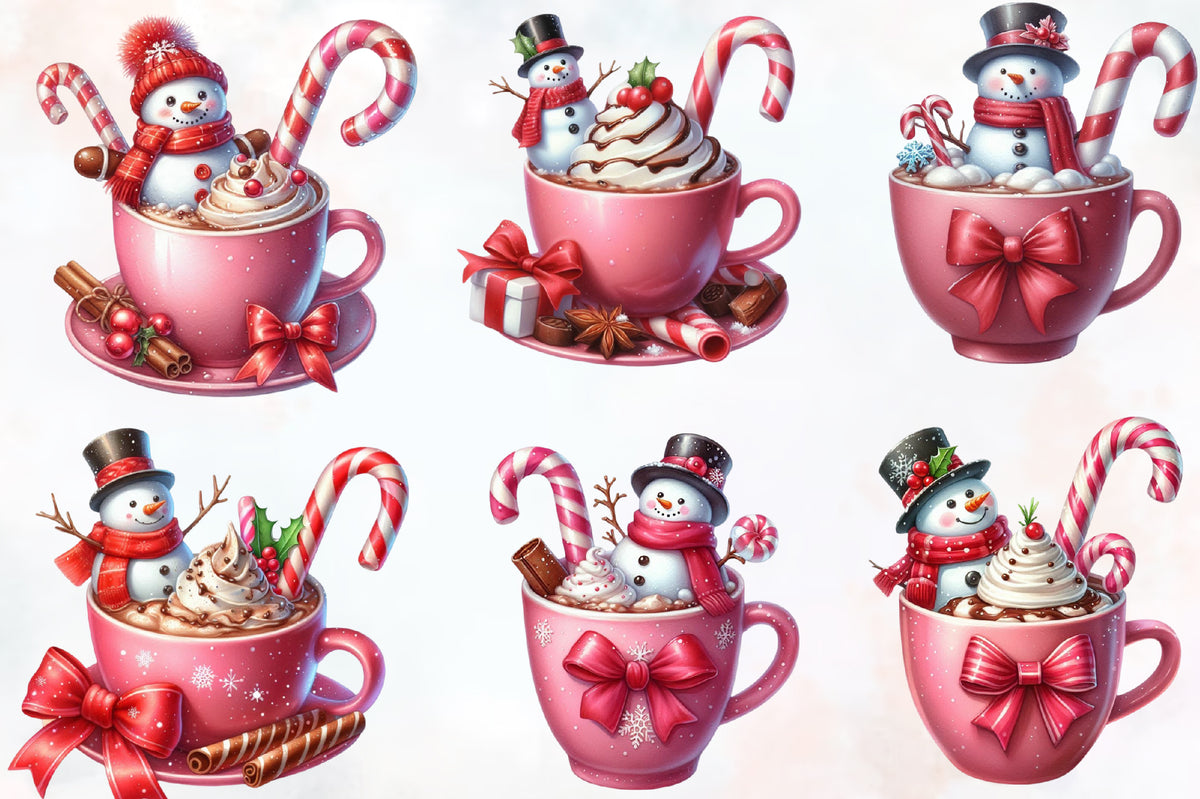 Christmas Snowman Coffee PNG Bundle | 22 Watercolor Christmas PNG Designs