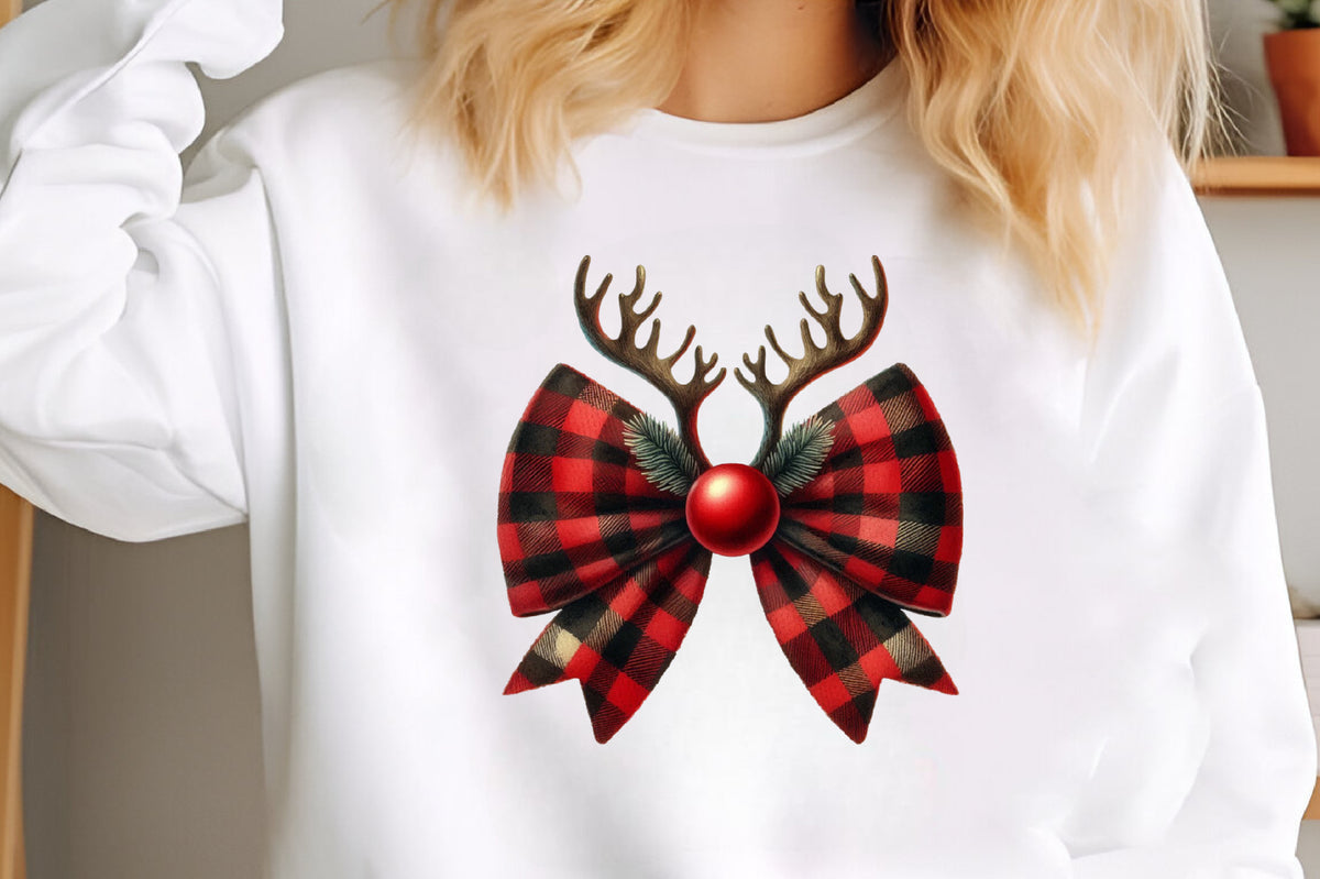 Christmas Reindeer Bow PNG Buffalo Plaid Holiday Clipart