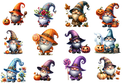 Halloween Gnomes Clipart PNG | Cute Witch Gnome PNG, Fall Gnome Clipart,