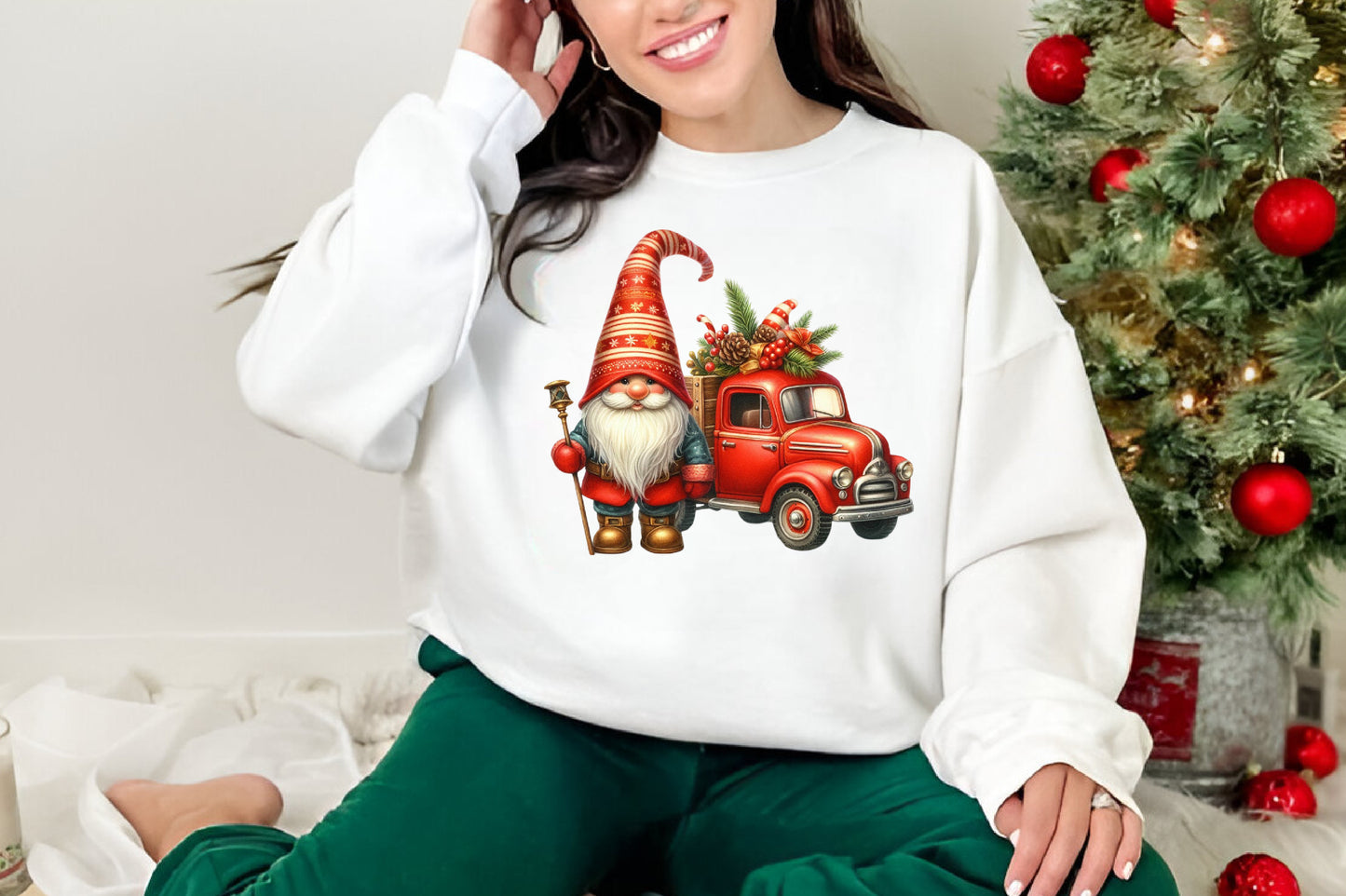 Christmas Gnome Truck PNG Bundle | Watercolor Christmas Gnomes with Vintage Red Trucks, Holiday Trees & Gifts