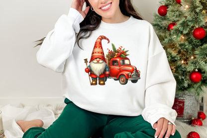 Christmas Gnome Truck PNG Bundle | Watercolor Christmas Gnomes with Vintage Red Trucks, Holiday Trees & Gifts