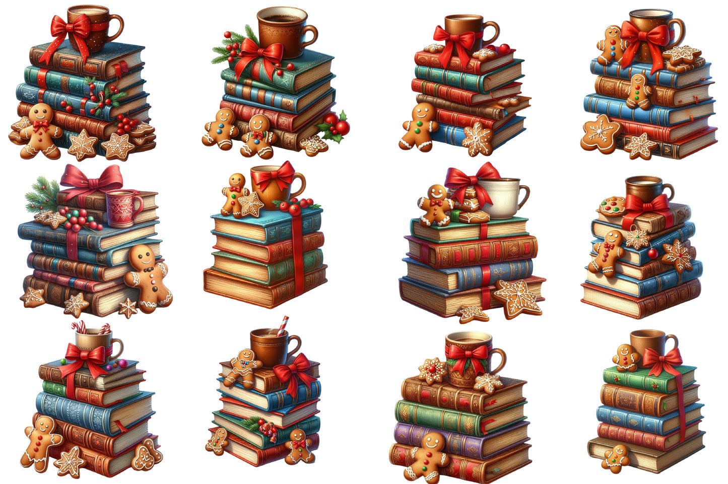 Watercolor Christmas Book Clipart PNG Bundle | Cozy Christmas Books & Gingerbread | Book Lover Sublimation