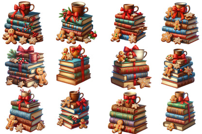 Watercolor Christmas Book Clipart PNG Bundle | Cozy Christmas Books & Gingerbread | Book Lover Sublimation