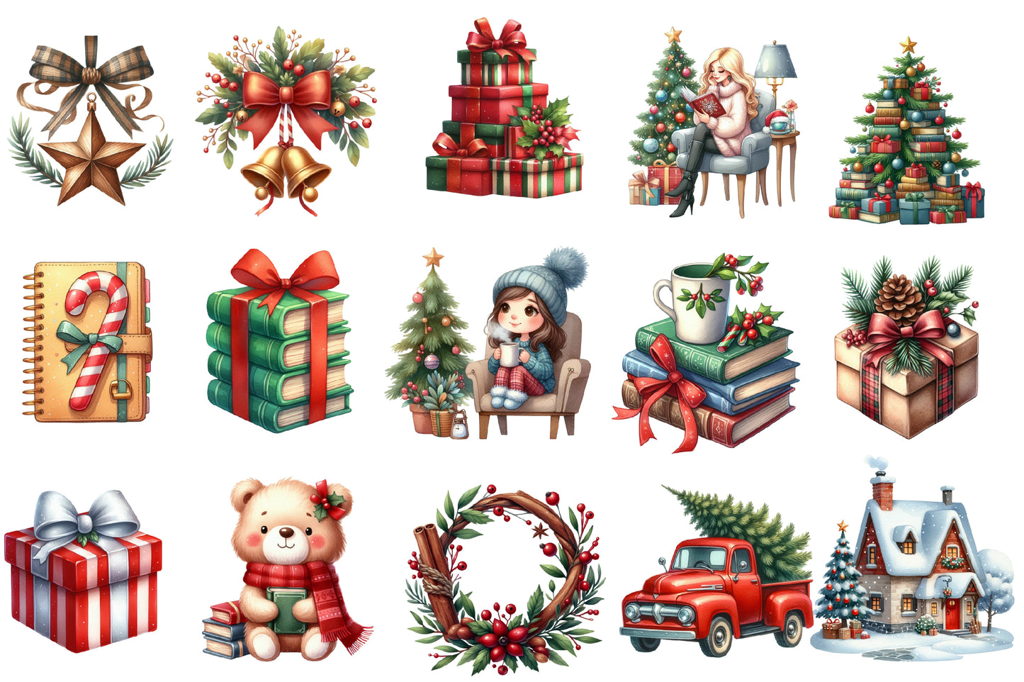 Christmas Planner Clipart SVG PNG Bundle | Cute Holiday Planner Stickers | Watercolor Christmas Planner Elements