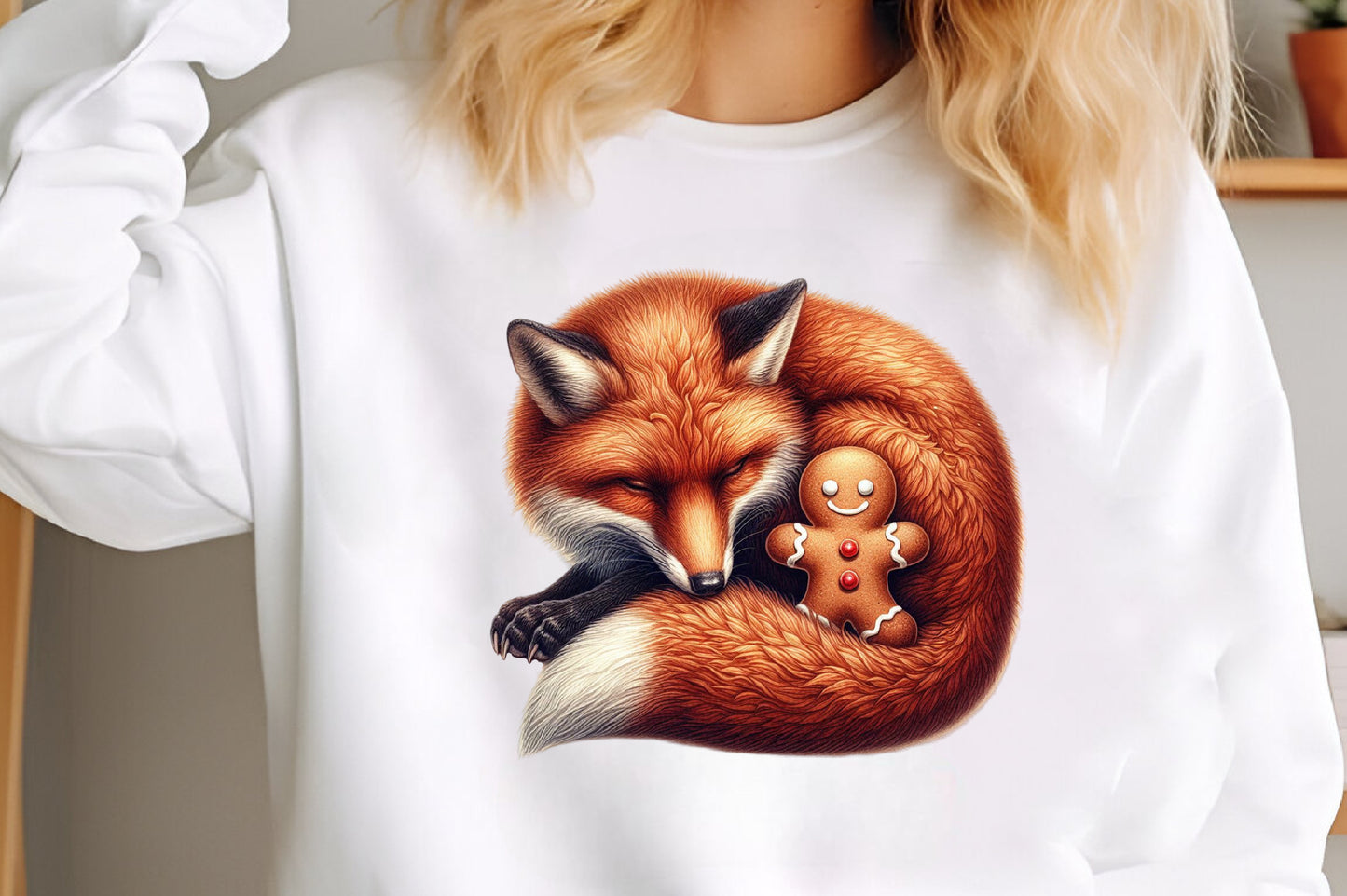 Christmas Fox with Gingerbread Cookie PNG Watercolor Clipart