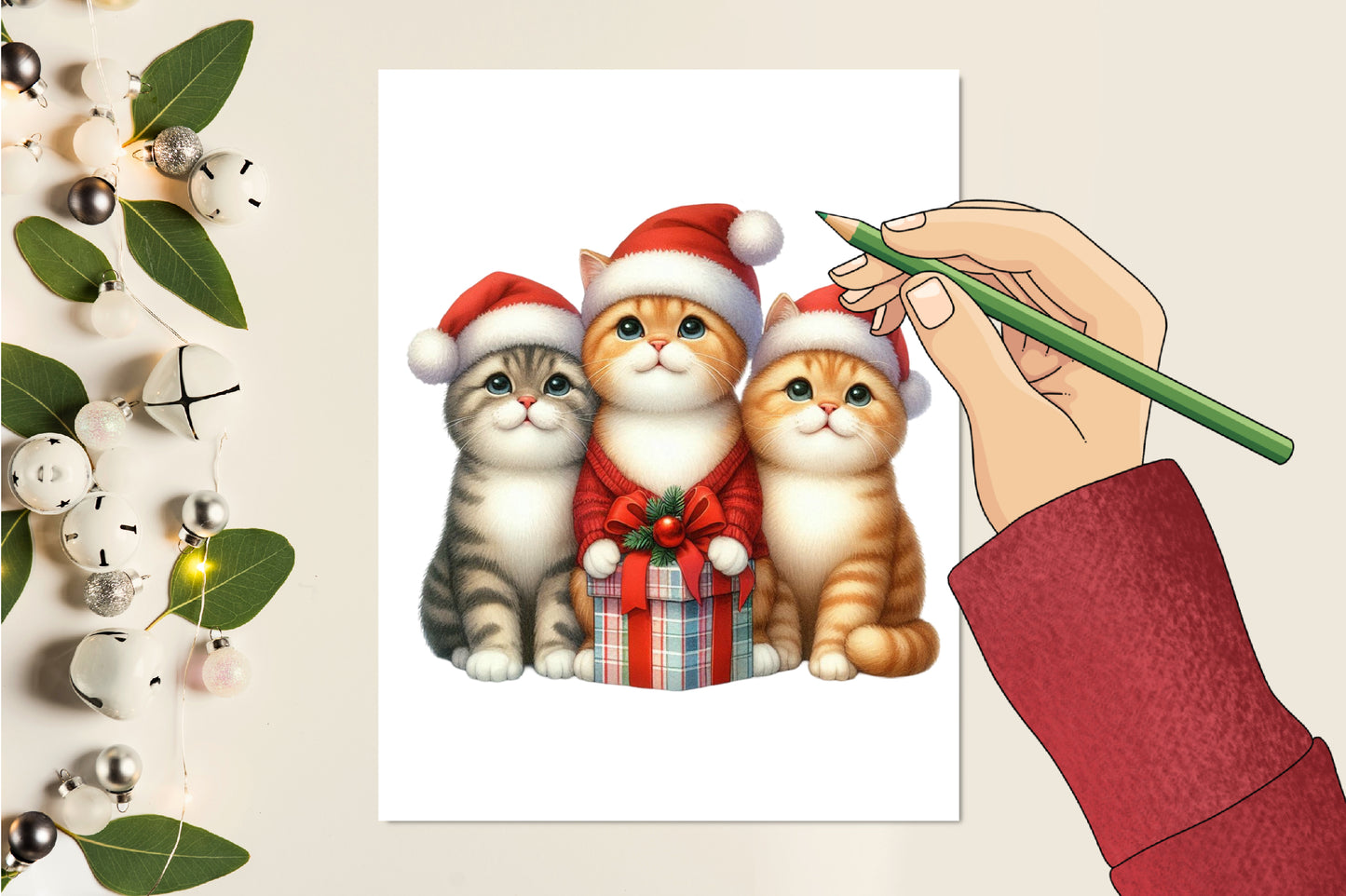 Christmas Cute Cat PNG Clipart Bundle | Watercolor Christmas Cats, Santa Kittens, Gifts & Holiday Cat Designs