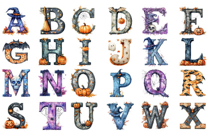 Halloween Alphabet Clipart PNG Bundle | Spooky Halloween Letters A-Z, Gothic Alphabet PNG