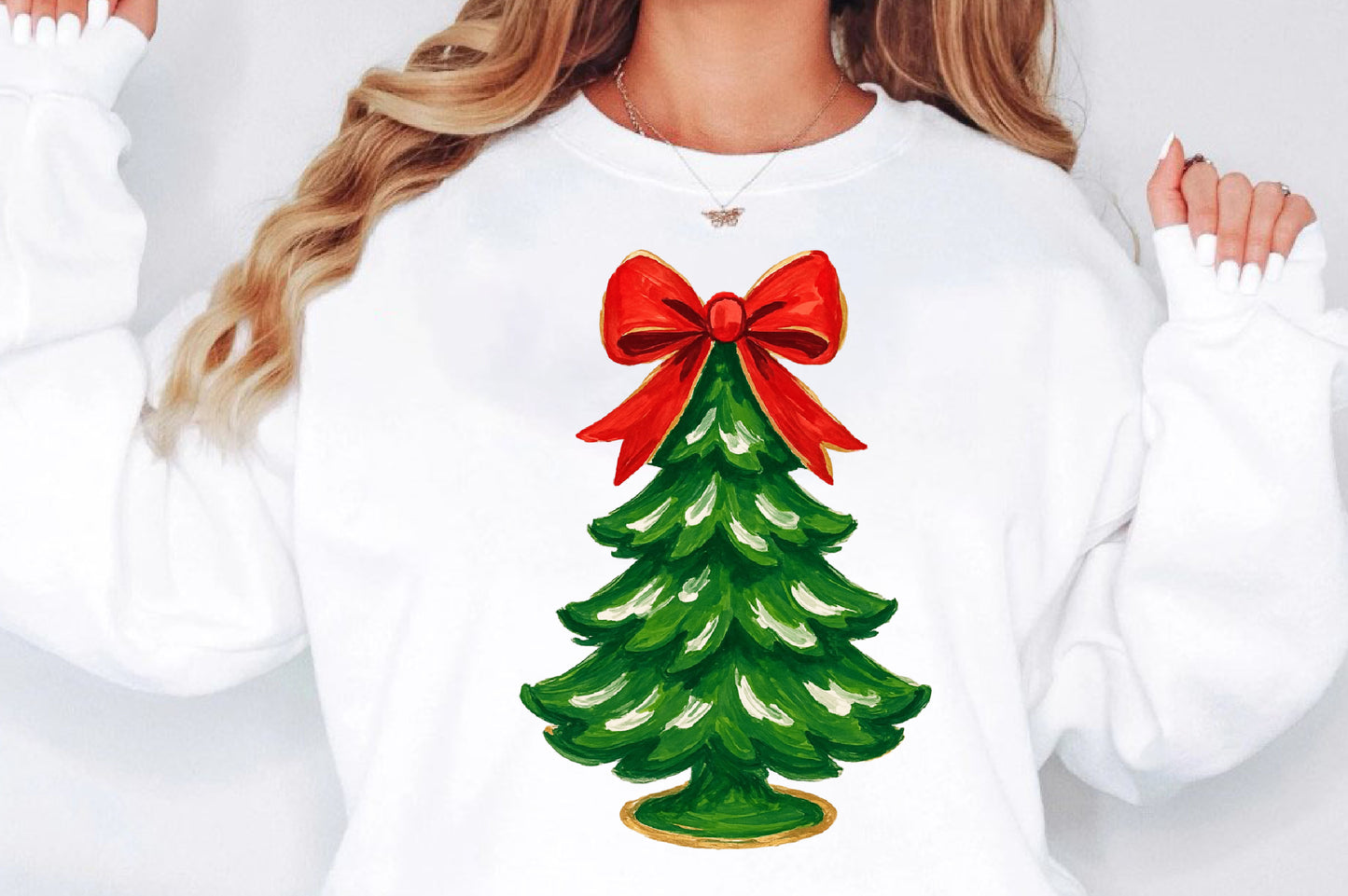 Classic Christmas Tree With Red Bow PNG Sublimation Design