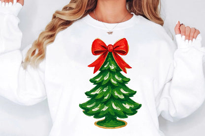 Classic Christmas Tree With Red Bow PNG Sublimation Design
