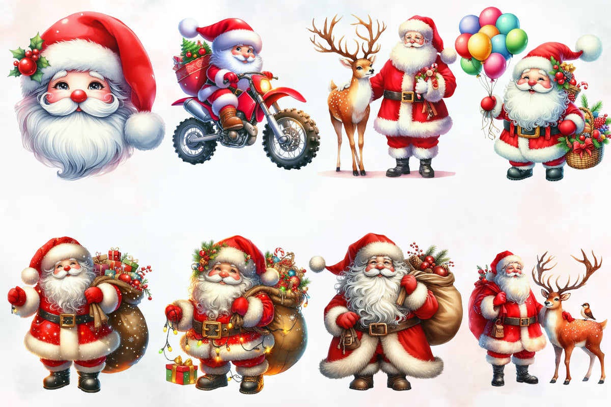 21 Christmas Santa PNG Sublimation Bundle Watercolor Holiday Santa Claus Clipart